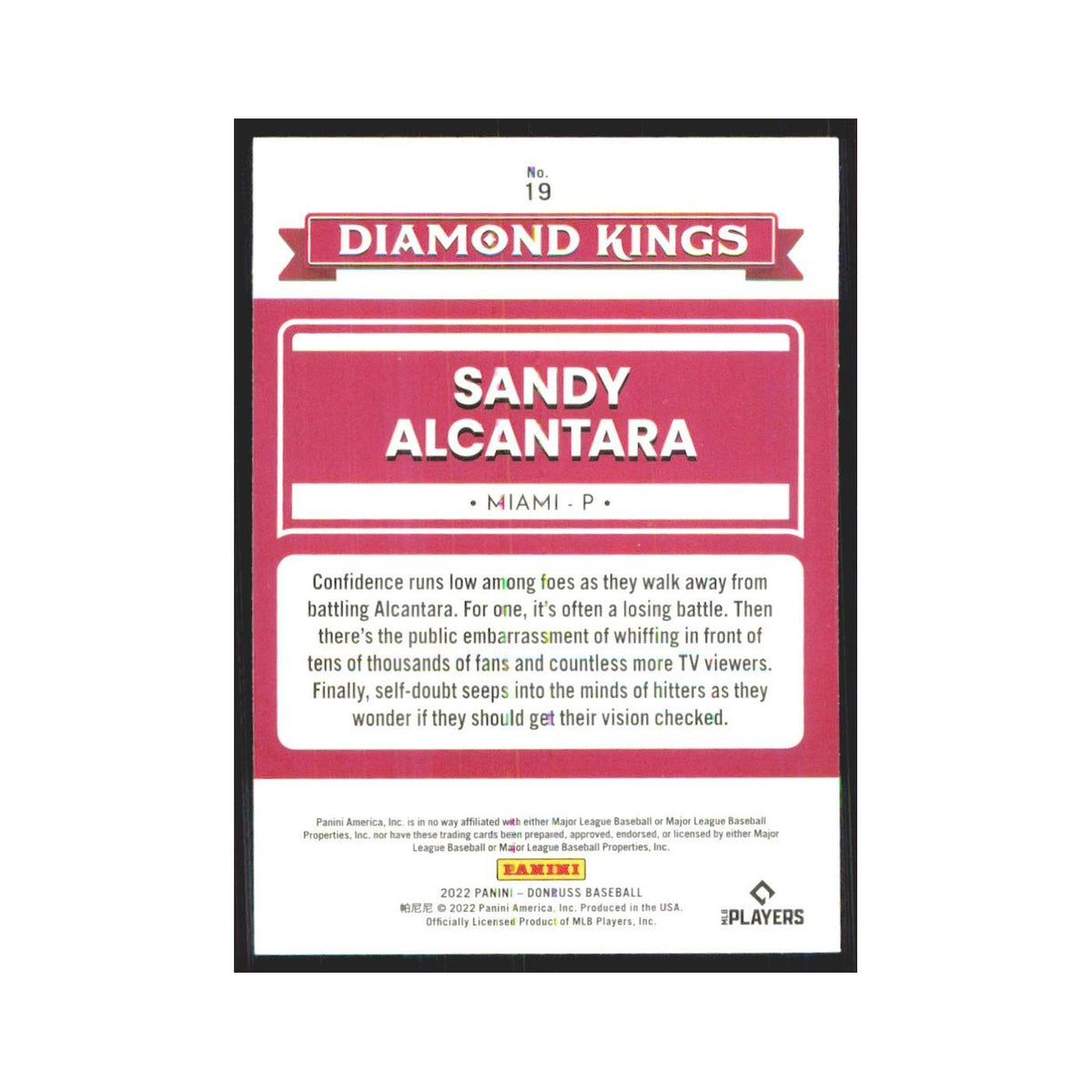 2022 Donruss Sandy Alcantara Marlins #19