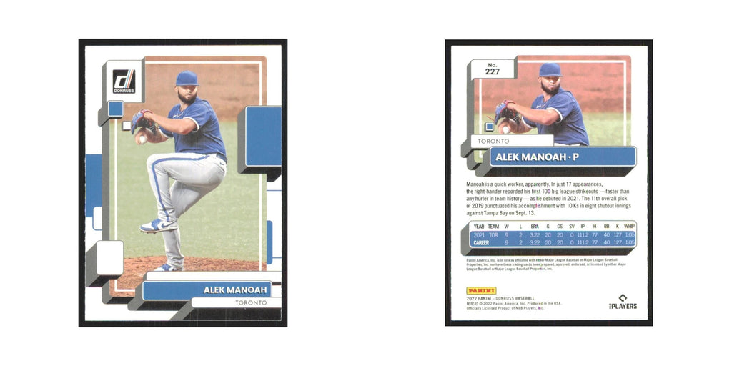 2022 Donruss Alek Manoah Blue Jays #227