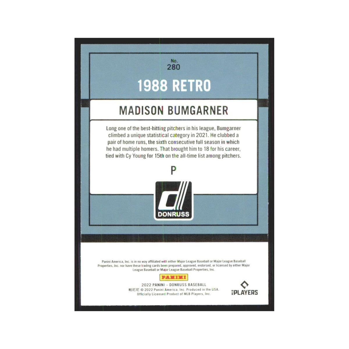 2022 Donruss Madison Bumgarner Diamondbacks #280