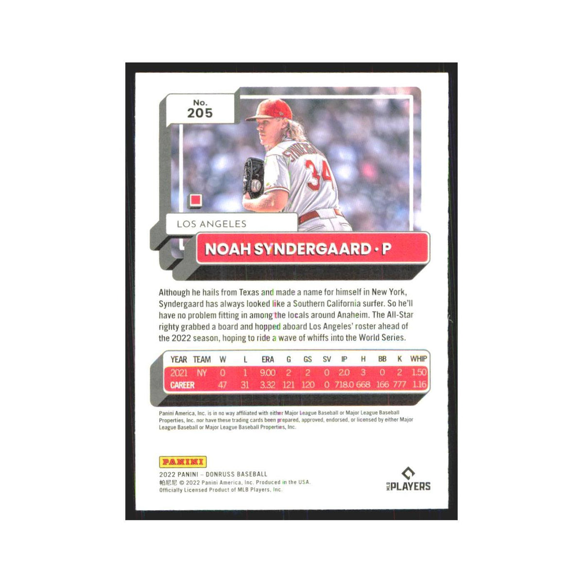 2022 Donruss Noah Syndergaard Angels #205