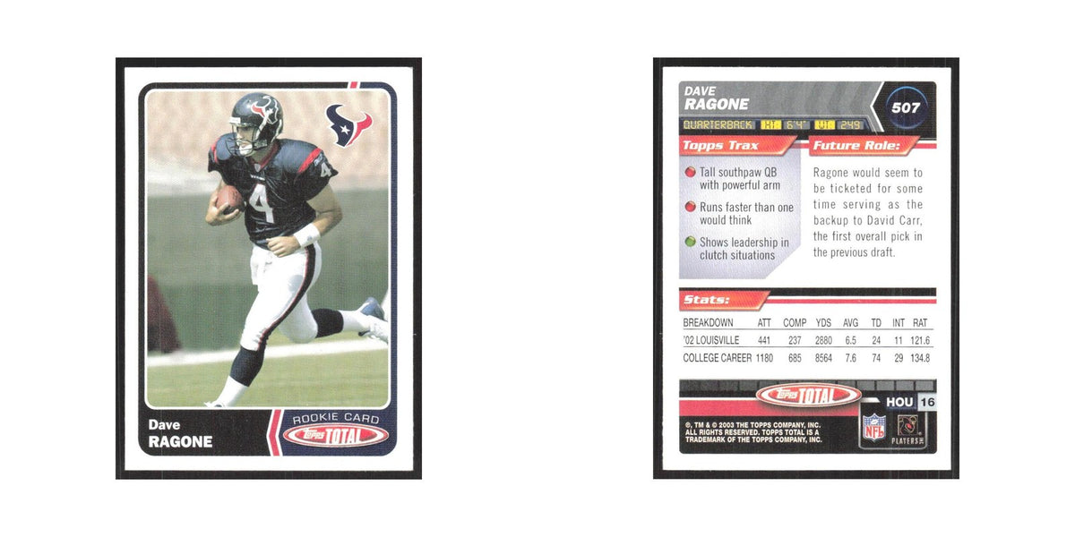 2003 Topps Total Dave Ragone RC Texans #507