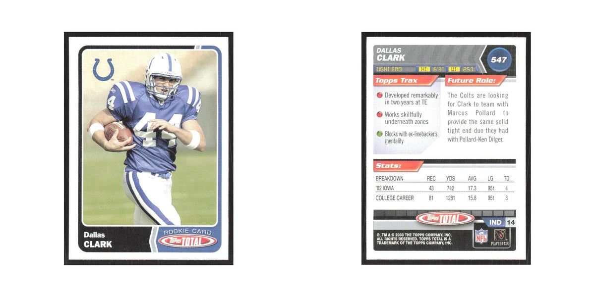 2003 Topps Total Dallas Clark RC Colts #547