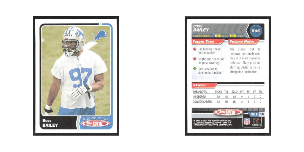 2003 Topps Total Boss Bailey RC Lions #505