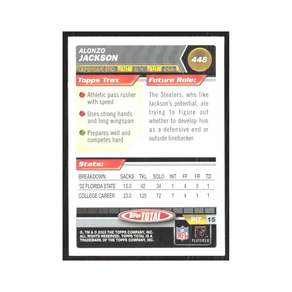 2003 Topps Total Alonzo Jackson RC Steelers #448