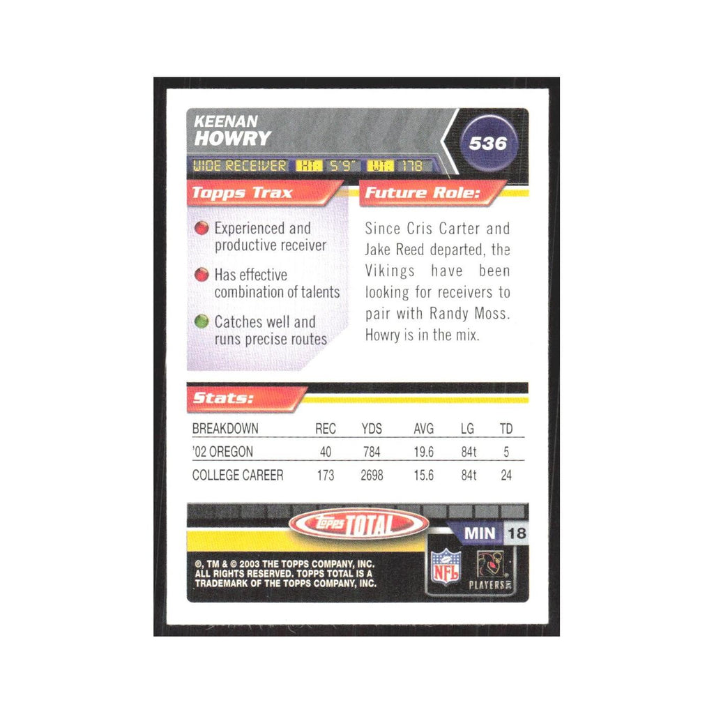 2003 Topps Total Keenan Howry RC Vikings #536