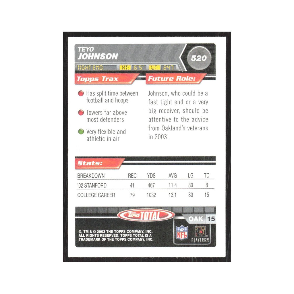 2003 Topps Total Teyo Johnson RC Raiders #520