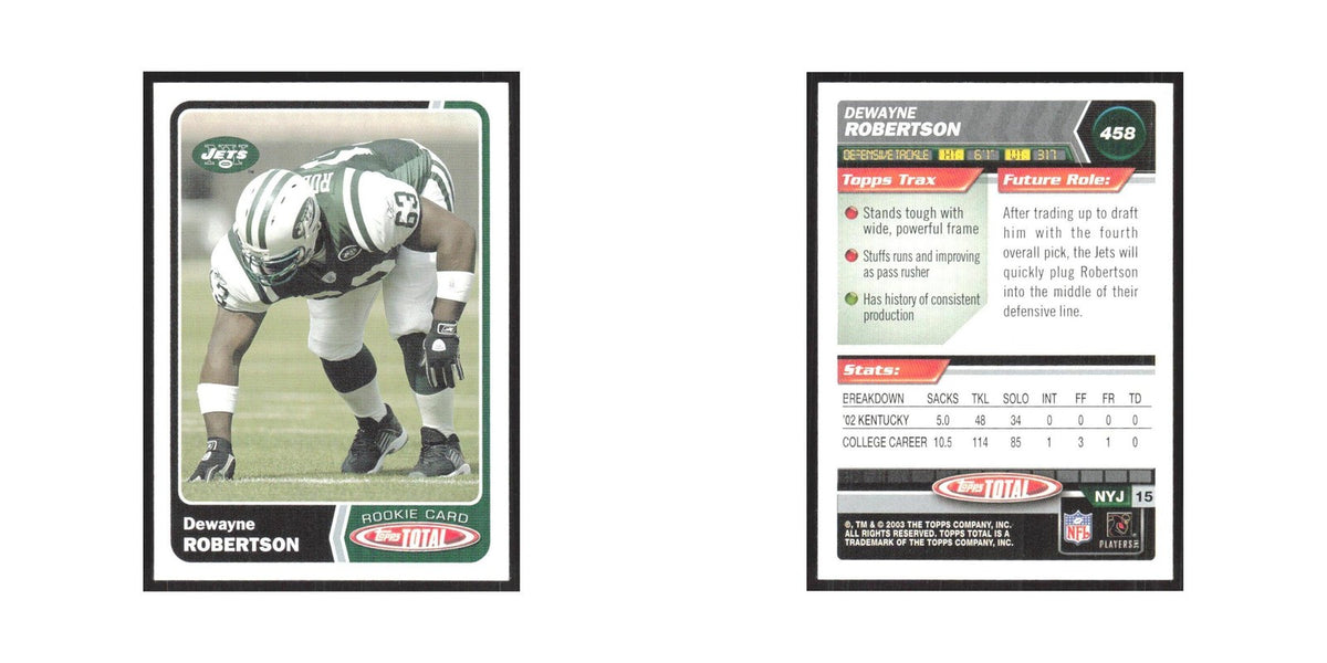 2003 Topps Total DeWayne Robertson RC Jets #458
