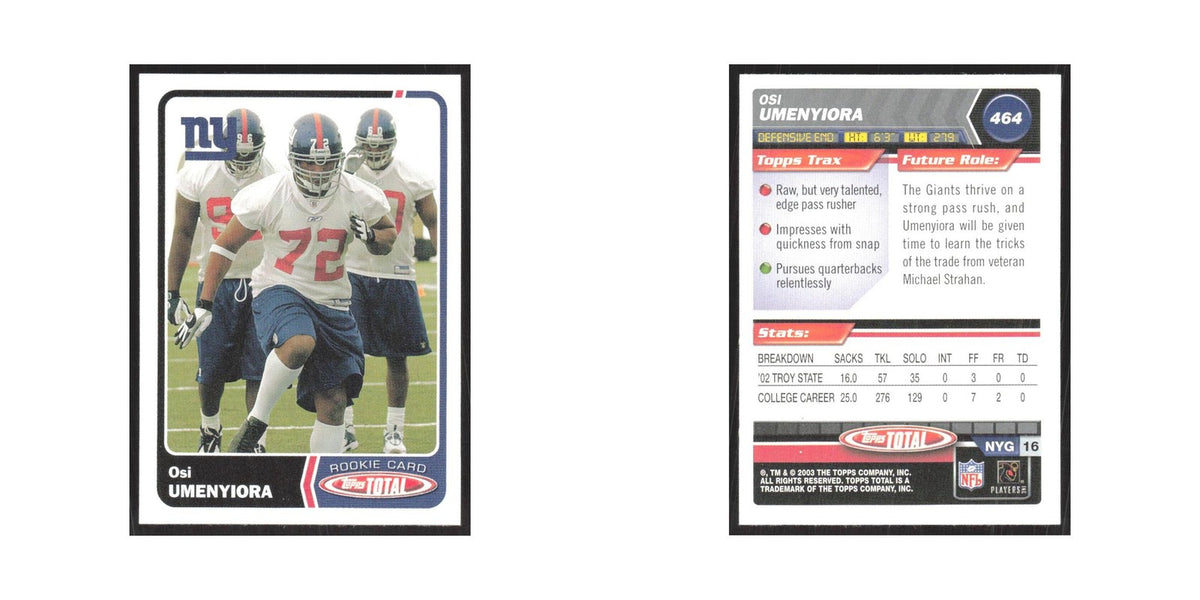 2003 Topps Total Osi Umenyiora RC Giants #464