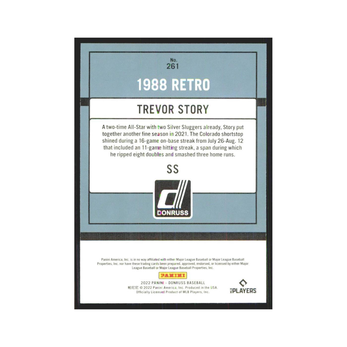2022 Donruss Trevor Story Rockies #261