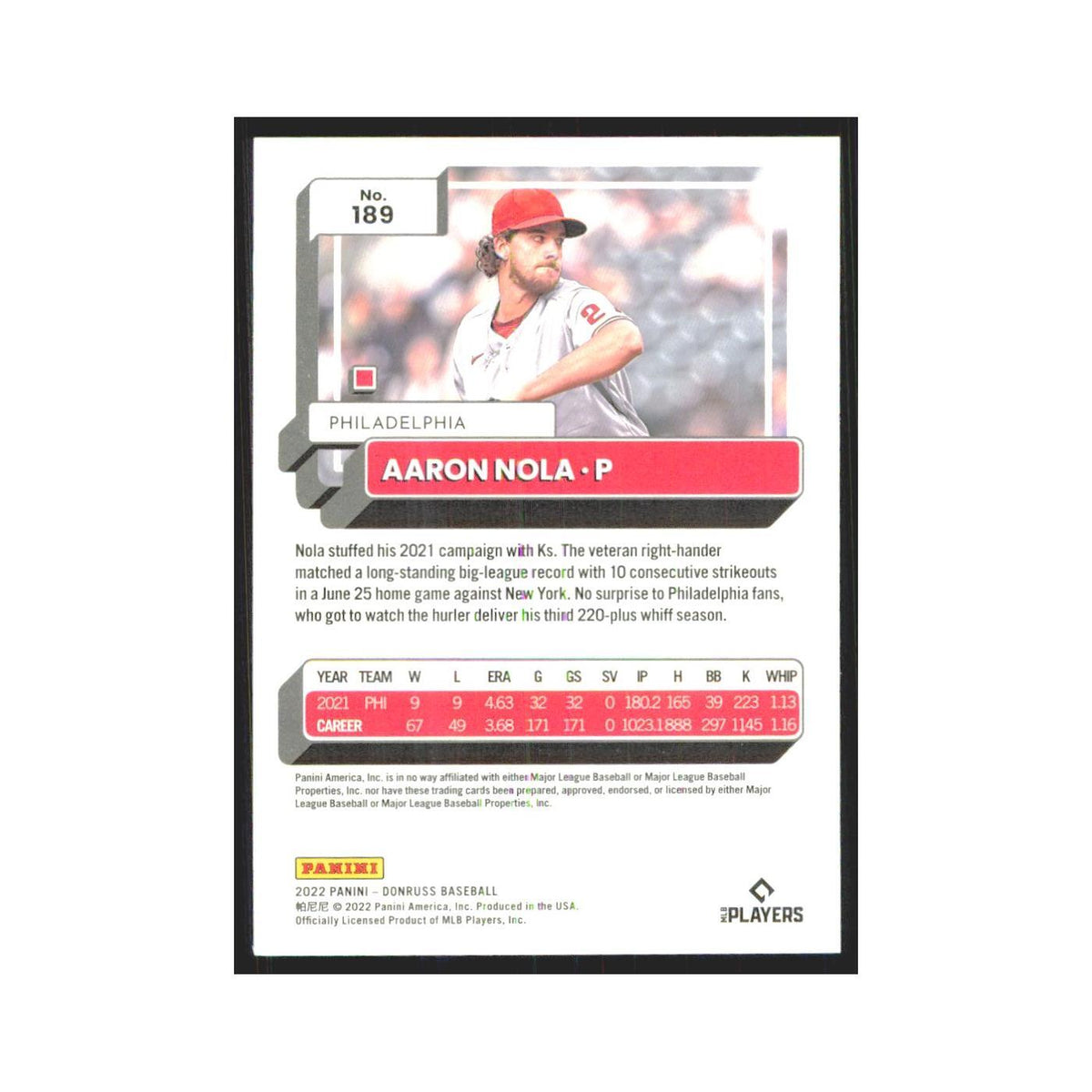 2022 Donruss Aaron Nola Phillies #189