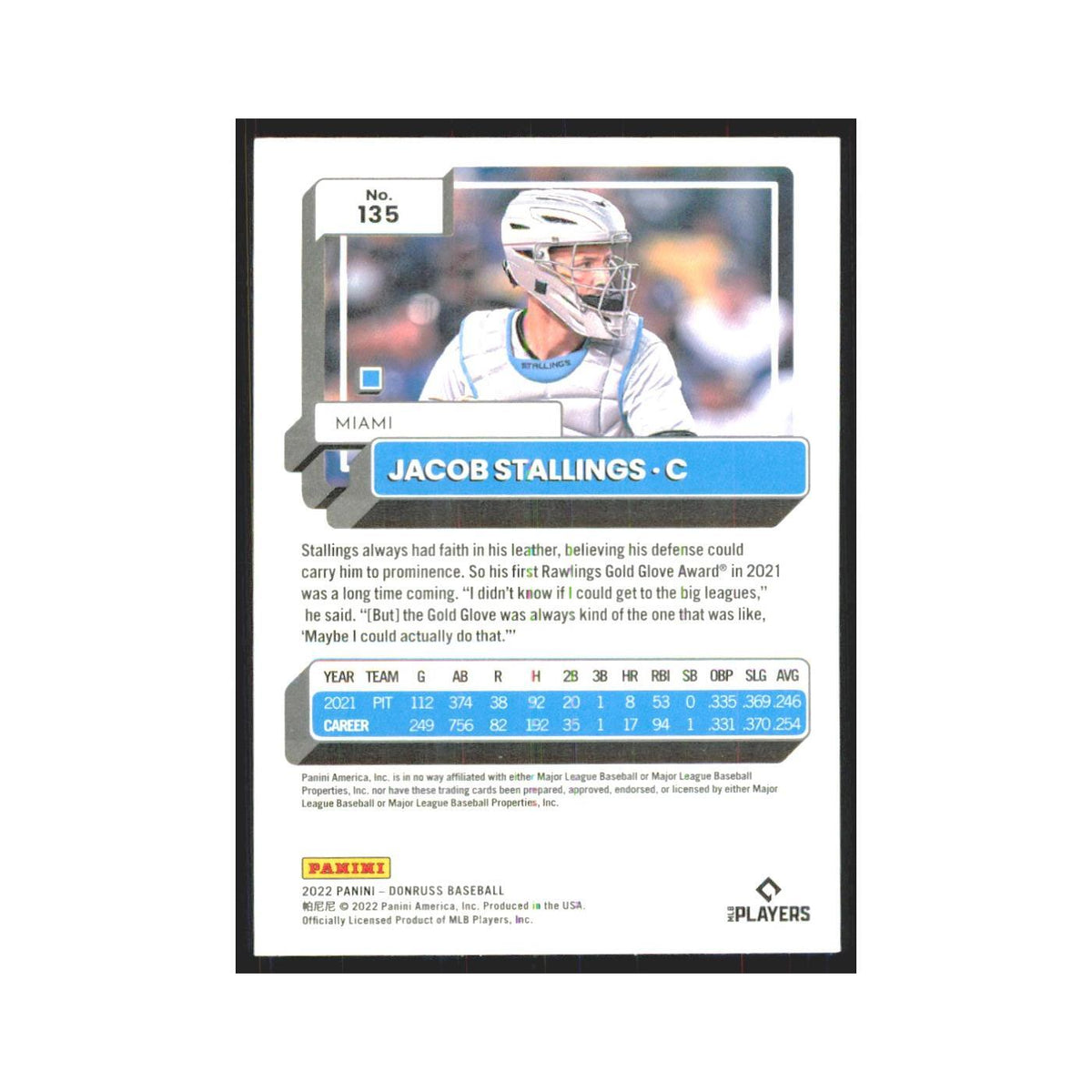 2022 Donruss Jacob Stallings Marlins #135