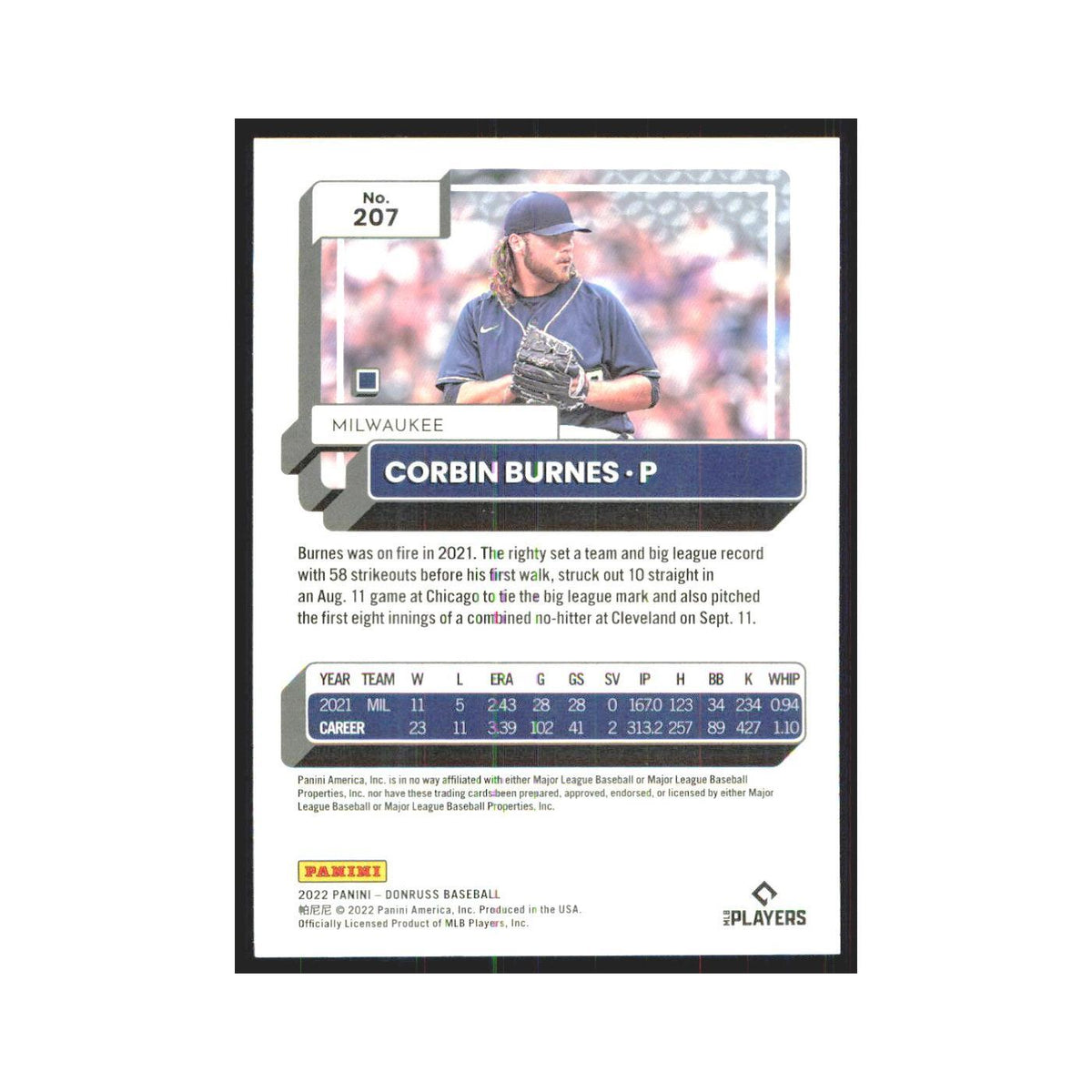 2022 Donruss Corbin Burnes Brewers #207