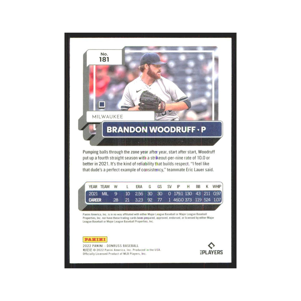 2022 Donruss Brandon Woodruff Brewers #181