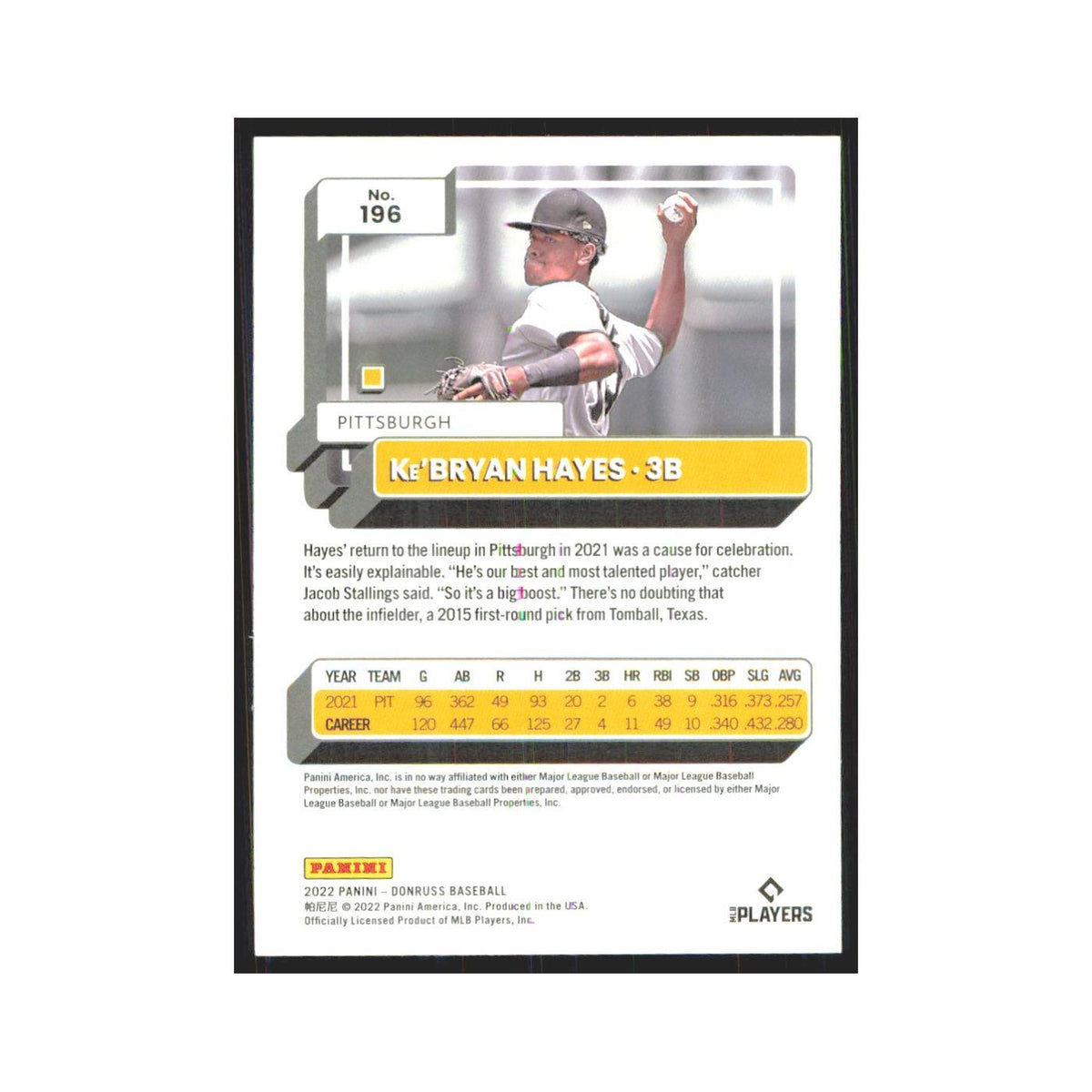 2022 Donruss Ke'Bryan Hayes Pirates #196