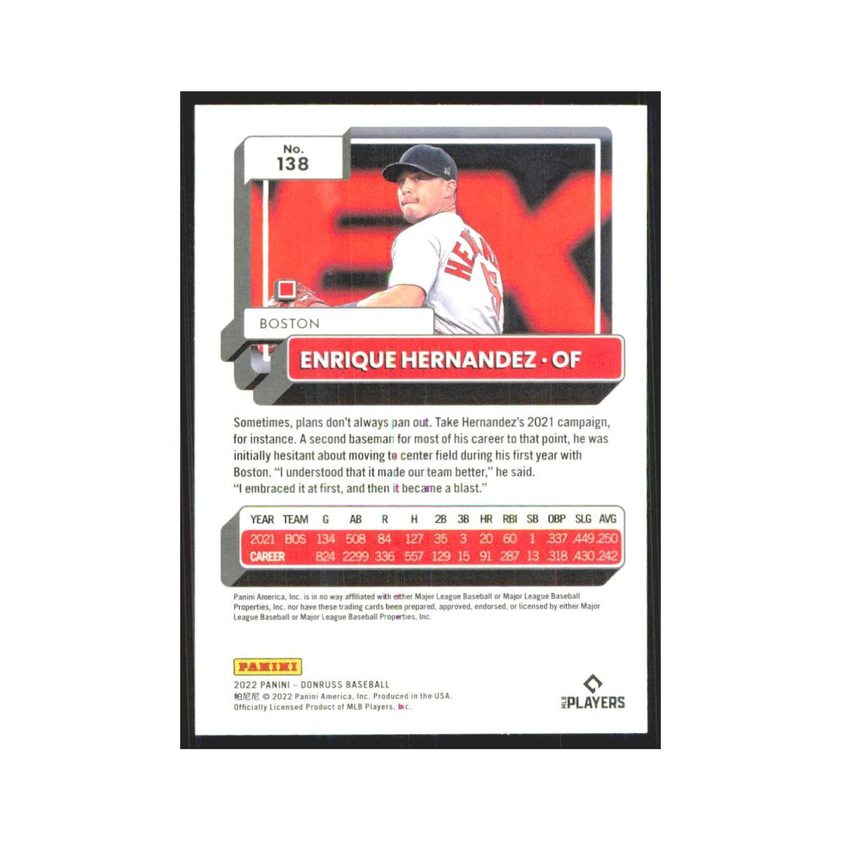 2022 Donruss Enrique Hernandez Red Sox #138