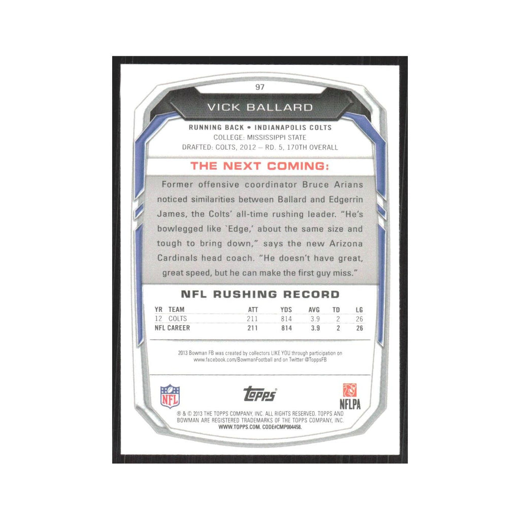 2013 Bowman Vick Ballard Colts #97