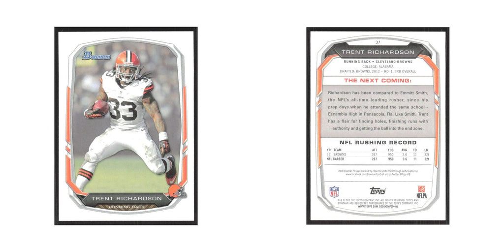 2013 Bowman Trent Richardson Browns #37