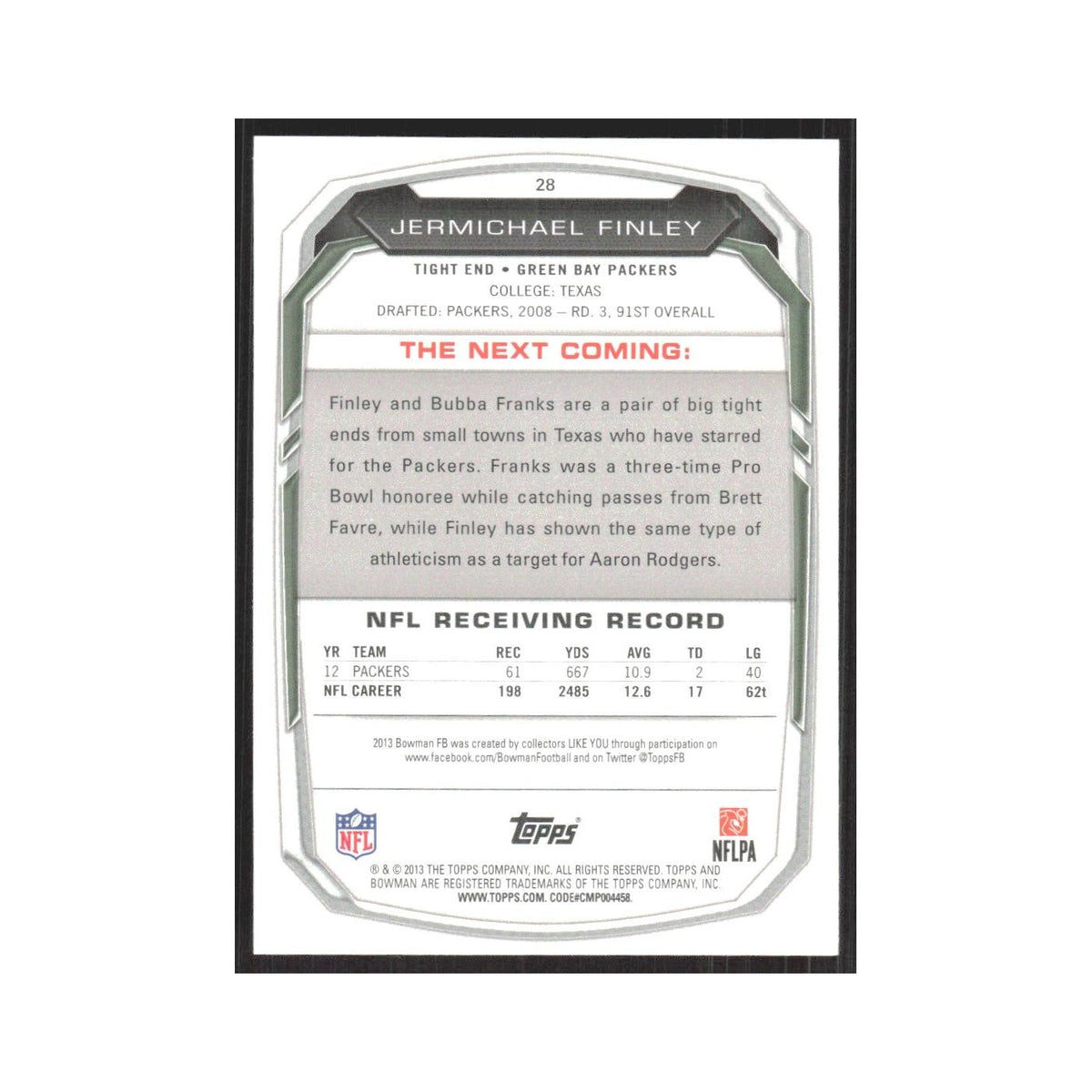 2013 Bowman Jermichael Finley Packers #28
