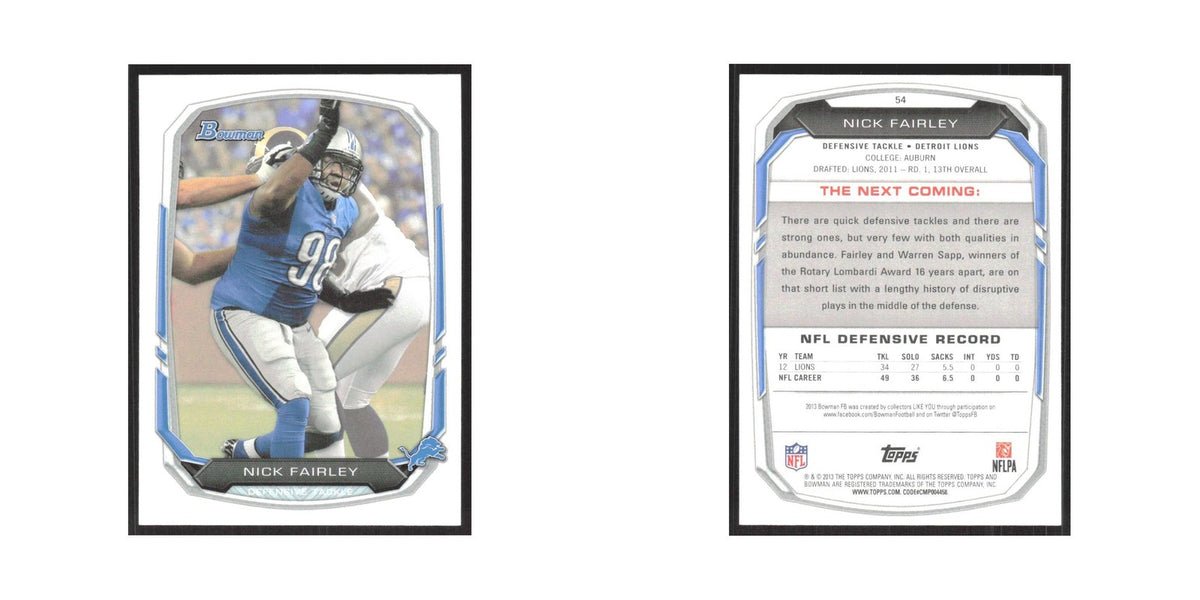 2013 Bowman Nick Fairley Lions #54