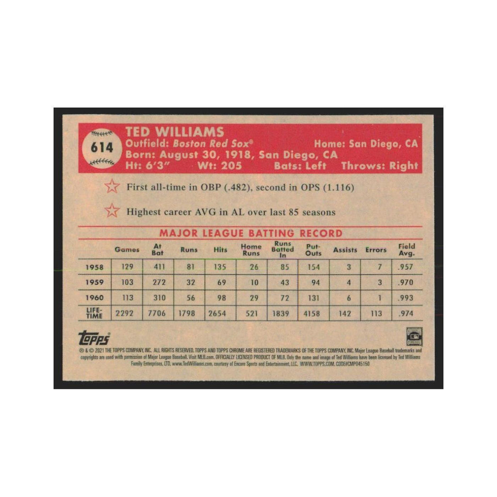 2021 Topps Chrome Ted Williams Red Sox #614