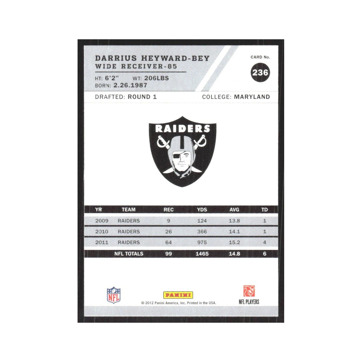 2012 Score Darrius Heyward-Bey Raiders #236