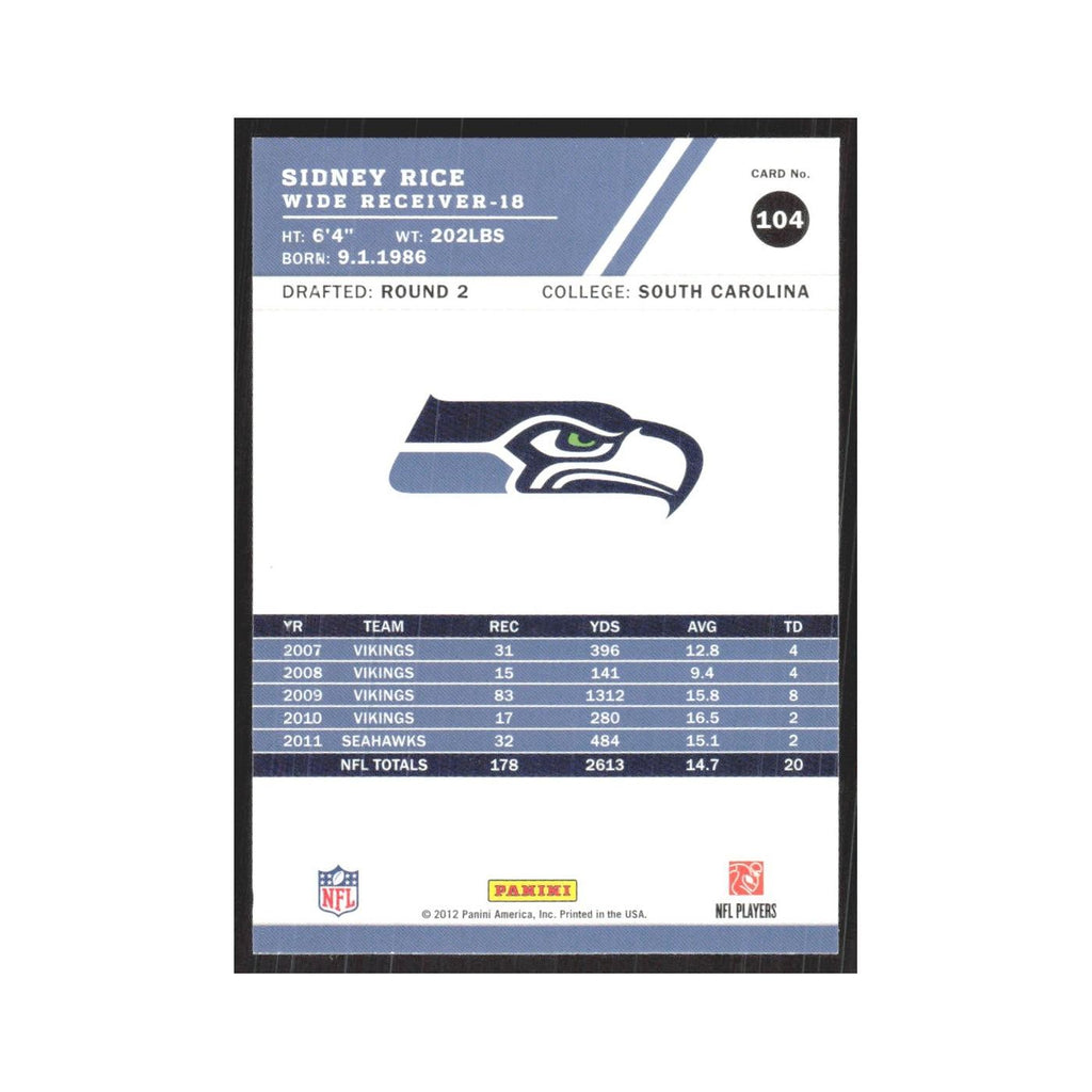 2012 Score Sidney Rice Seahawks #104