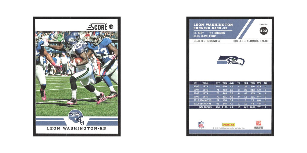 2012 Score Leon Washington Seahawks #102
