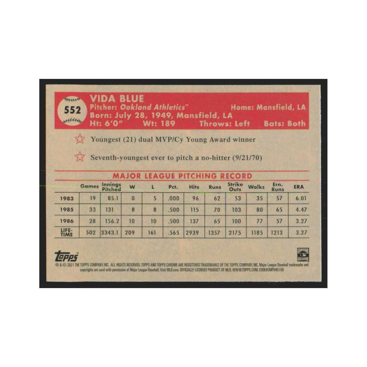 2021 Topps Chrome Vida Blue Athletics #552