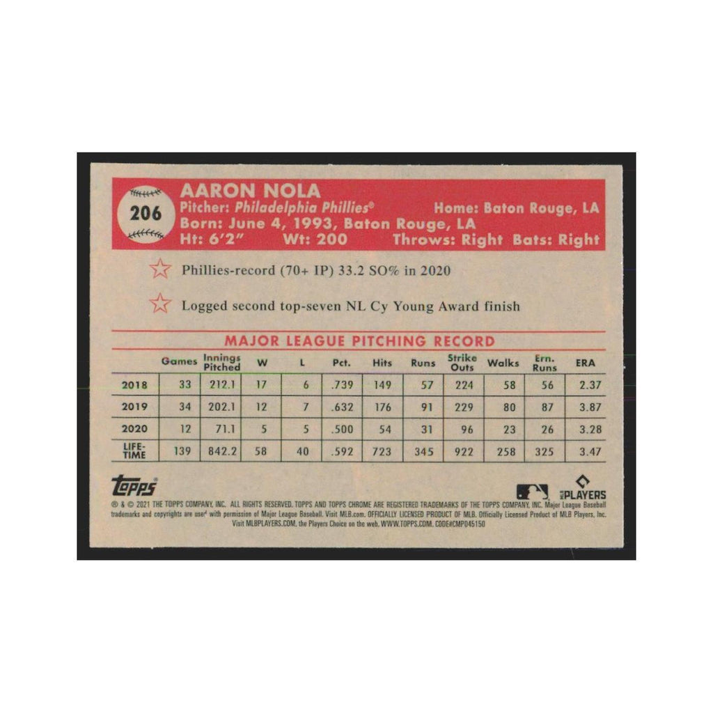 2021 Topps Chrome Aaron Nola Phillies #206