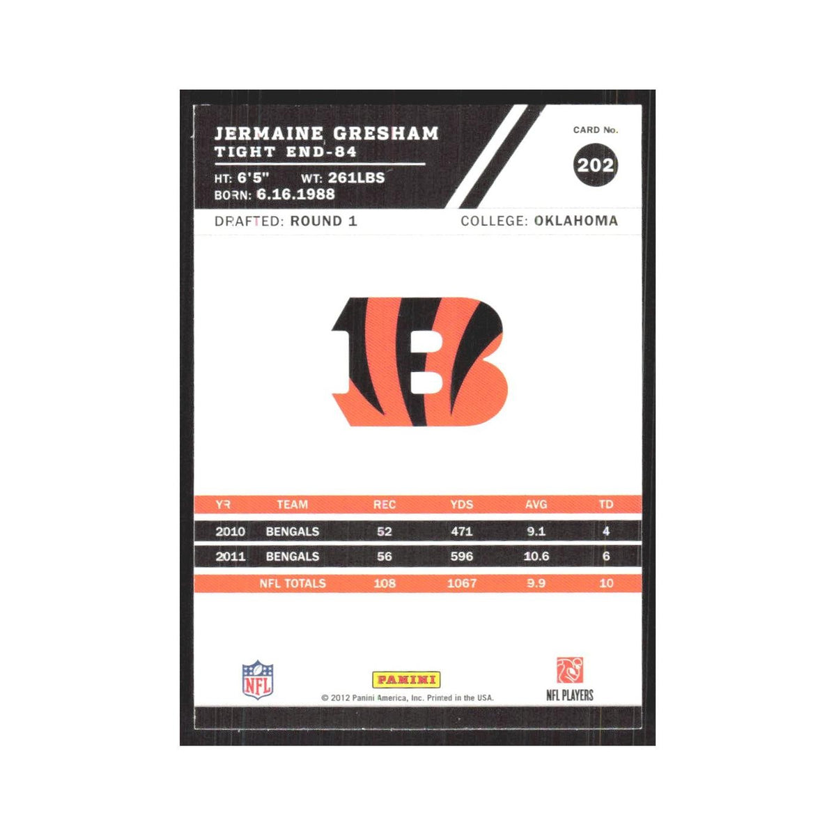 2012 Score Jermaine Gresham Bengals #202