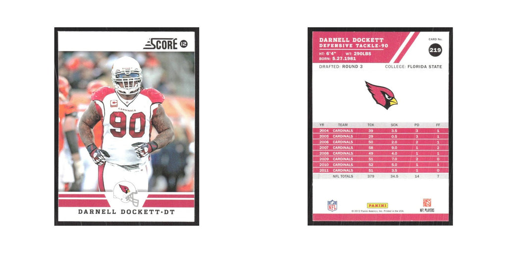 2012 Score Darnell Dockett Cardinals #219