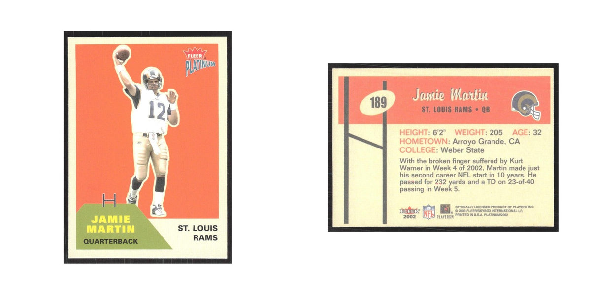 2002 Fleer Platinum Jamie Martin St. Louis Rams #189