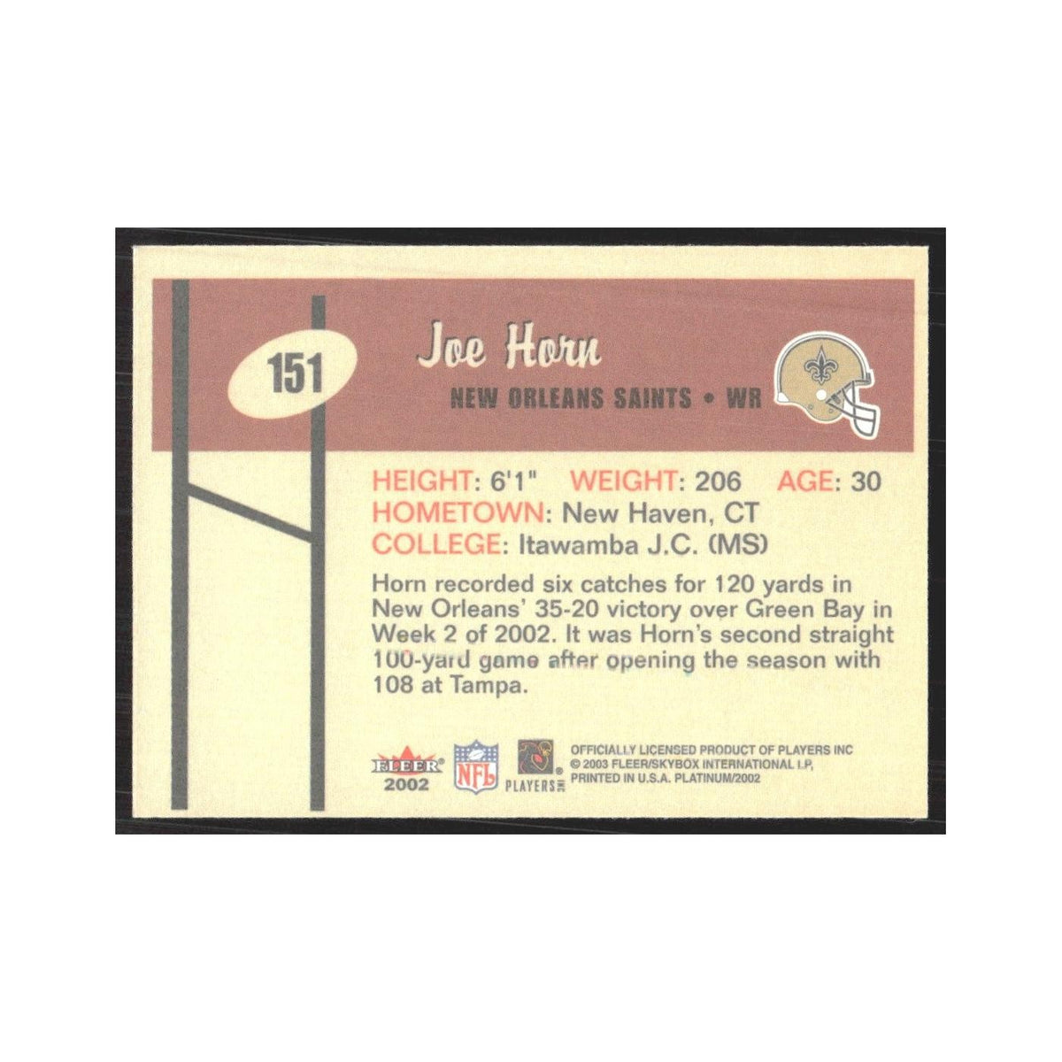 2002 Fleer Platinum Joe Horn Saints #151
