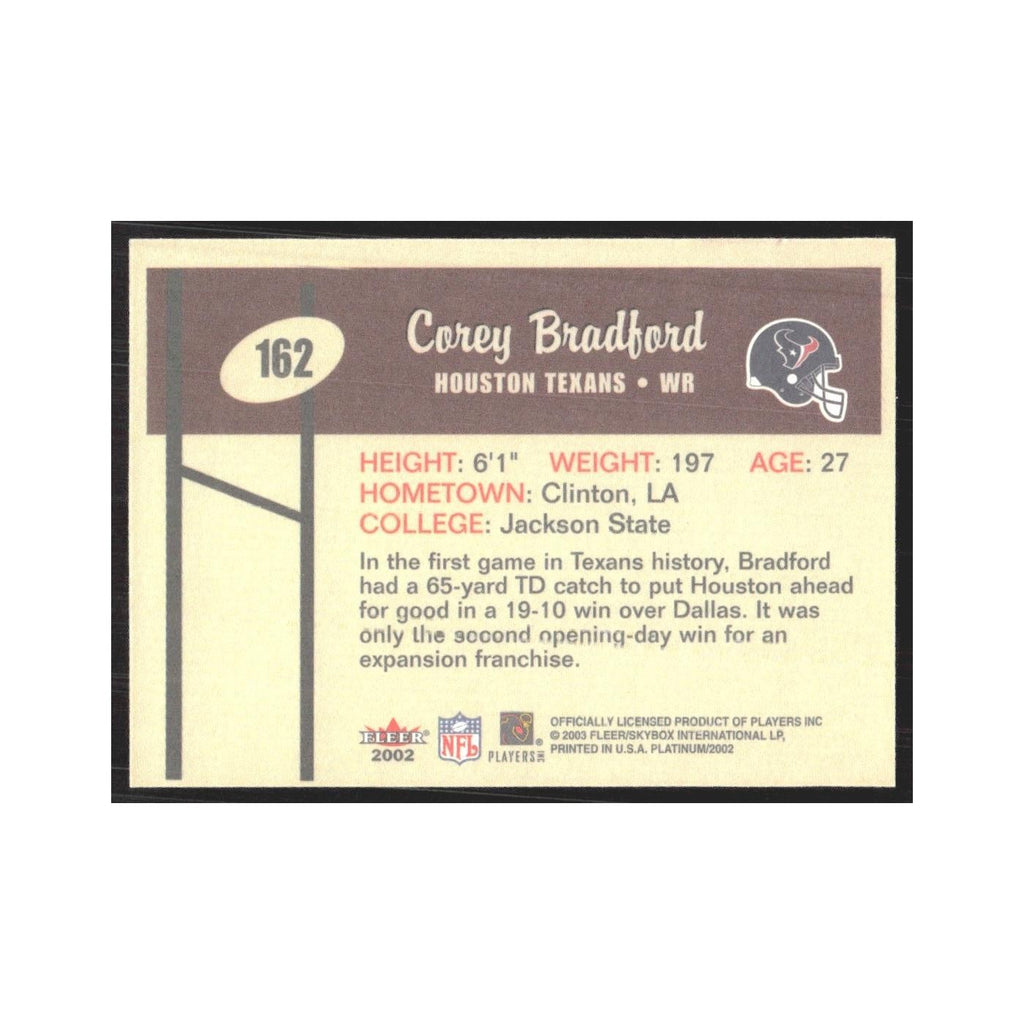 2002 Fleer Platinum Corey Bradford Texans #162