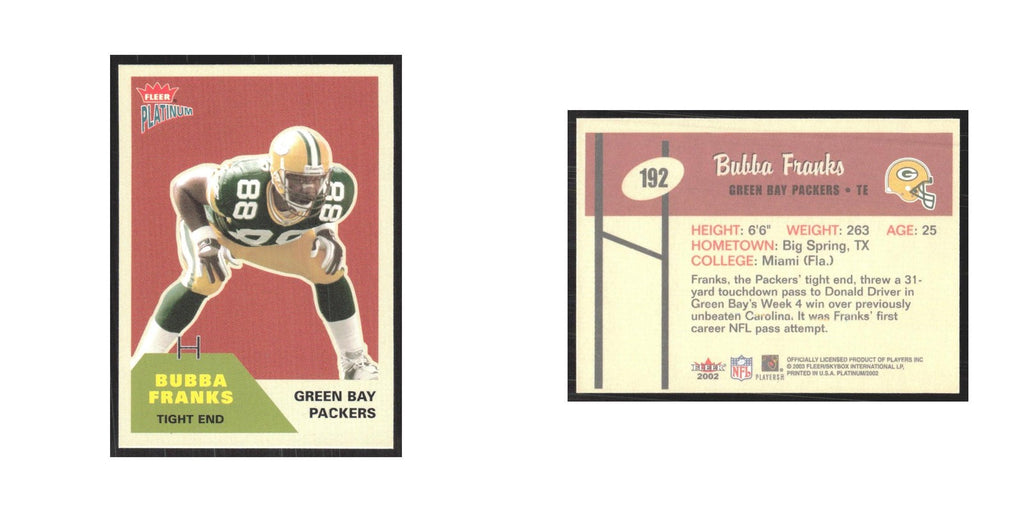 2002 Fleer Platinum Bubba Franks Packers #192