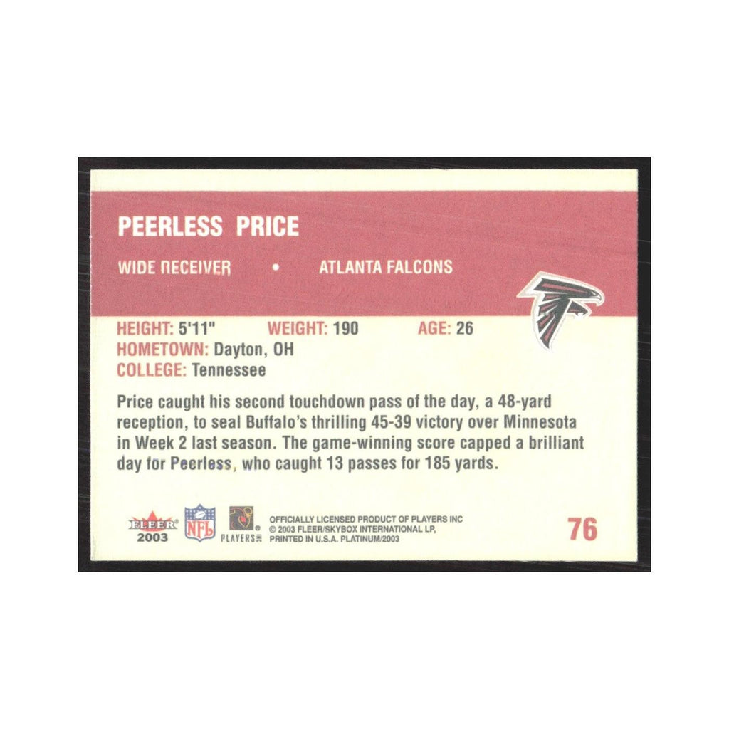 2002 Fleer Platinum Peerless Price Falcons #76