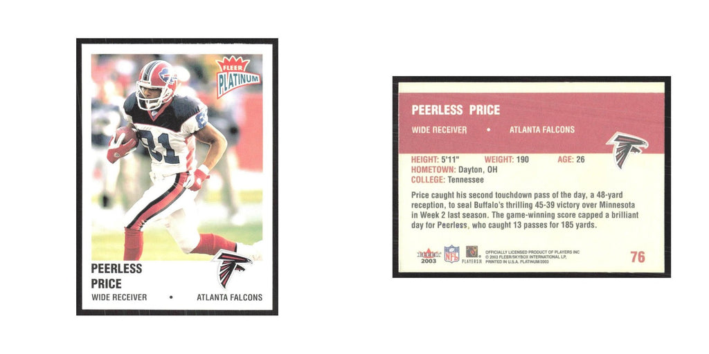 2002 Fleer Platinum Peerless Price Falcons #76