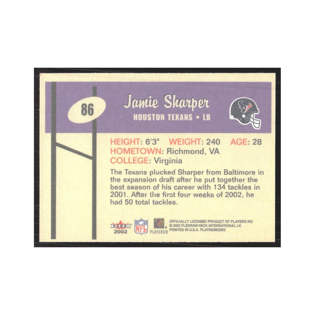 2002 Fleer Platinum Jamie Sharper Texans #86