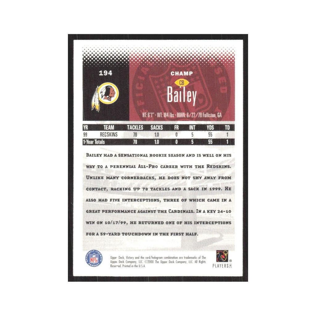 2000 Upper Deck Victory Champ Bailey Redskins #194