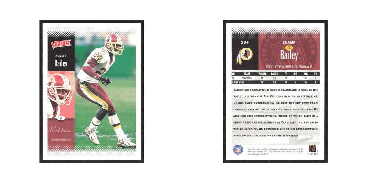 2000 Upper Deck Victory Champ Bailey Redskins #194