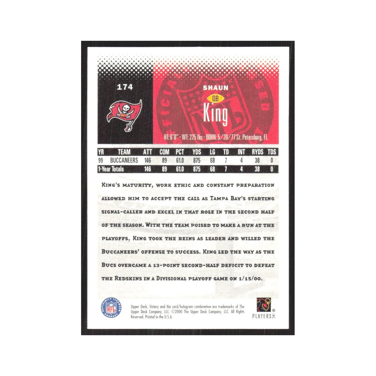 2000 Upper Deck Victory Shaun King Buccaneers #174