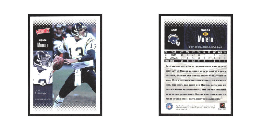 2000 Upper Deck Victory Moses Moreno San Diego Chargers #160