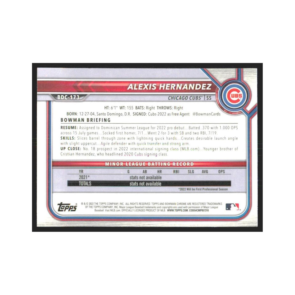 2022 Bowman Draft Chrome Alexis Hernandez Cubs #BDC-173