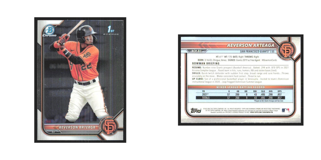 2022 Bowman Chrome Prospects Aeverson Arteaga Giants #BCP-82
