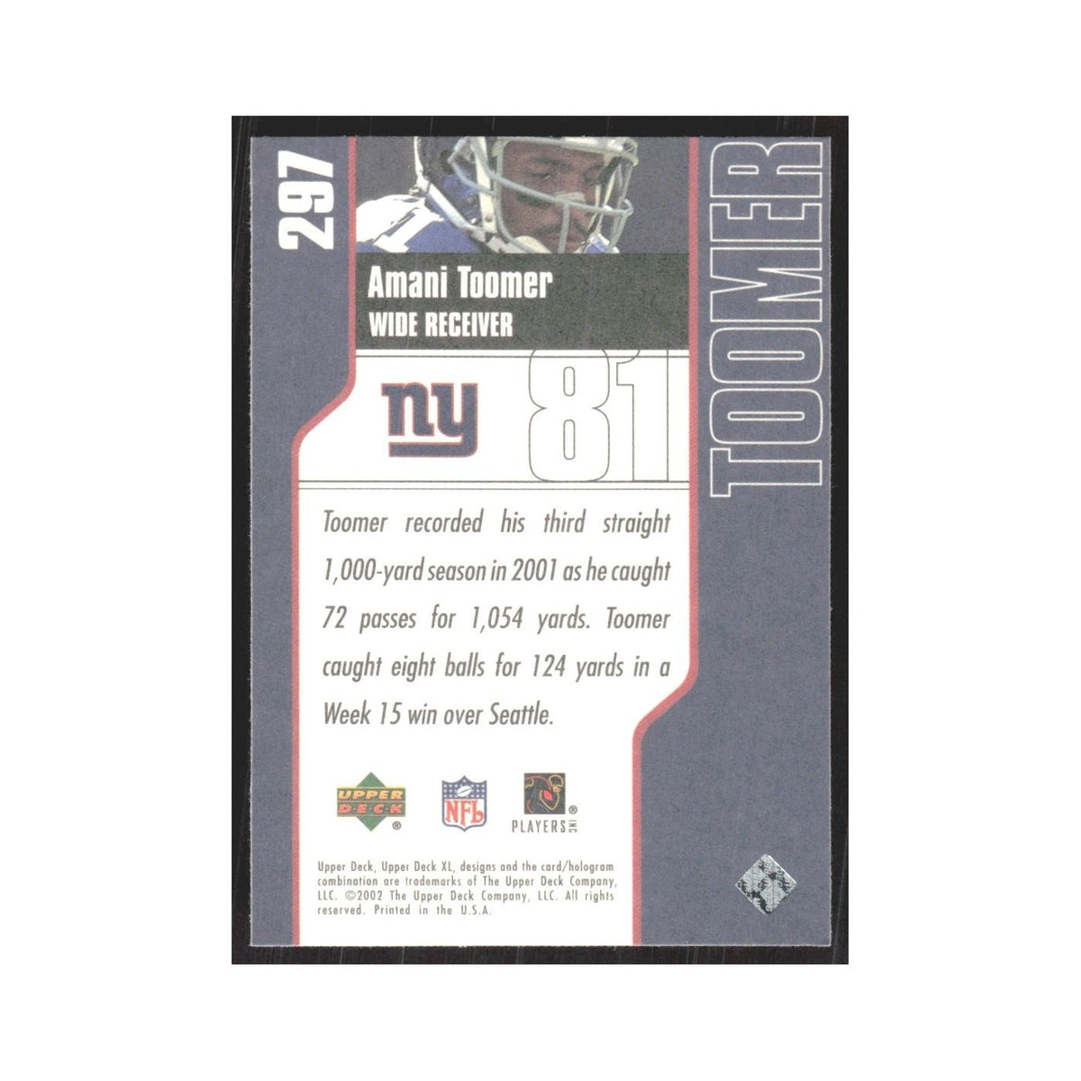 2002 Upper Deck XL Amani Toomer Giants #297