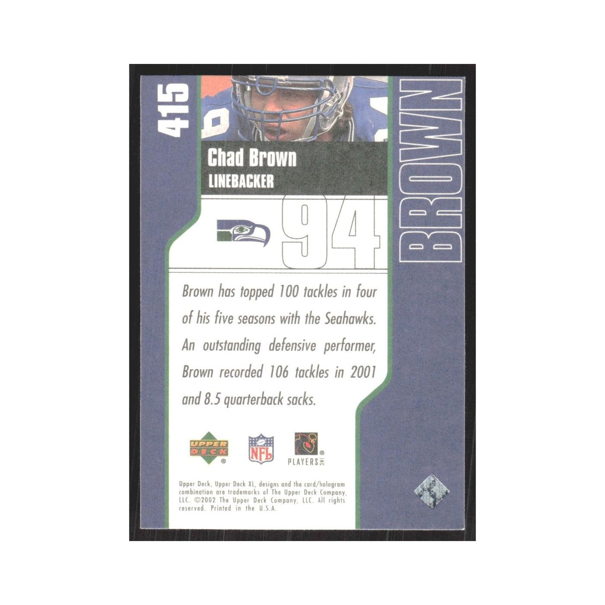 2002 Upper Deck XL Chad Brown Seahawks #415
