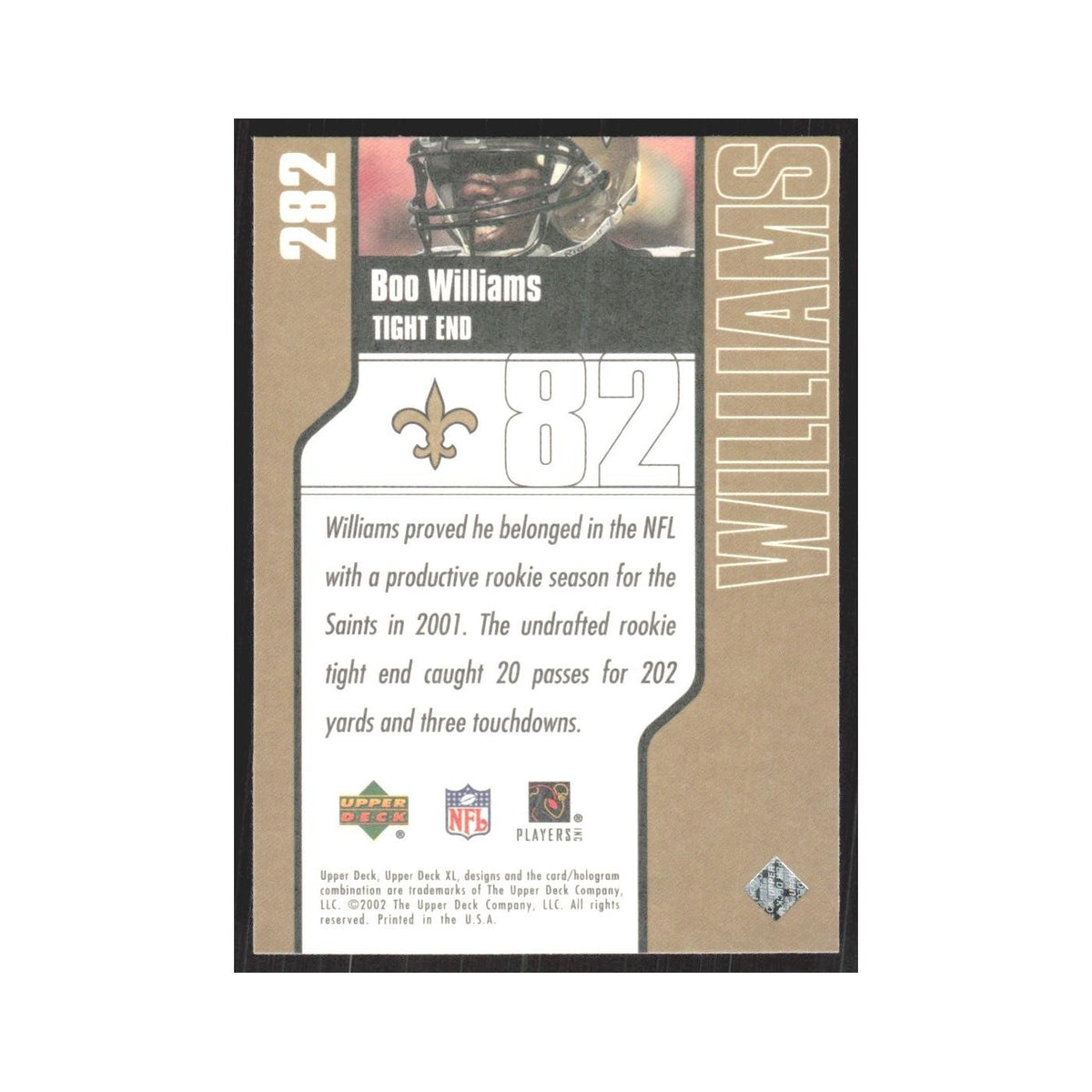 2002 Upper Deck XL Boo Williams Saints #282