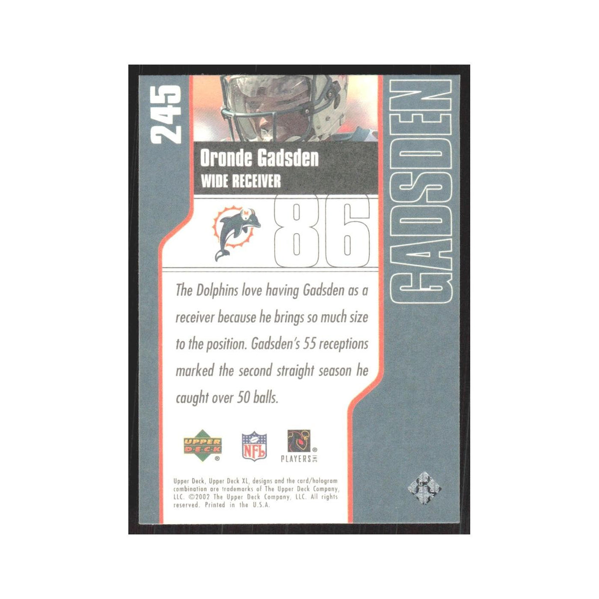 2002 Upper Deck XL Oronde Gadsden Dolphins #245