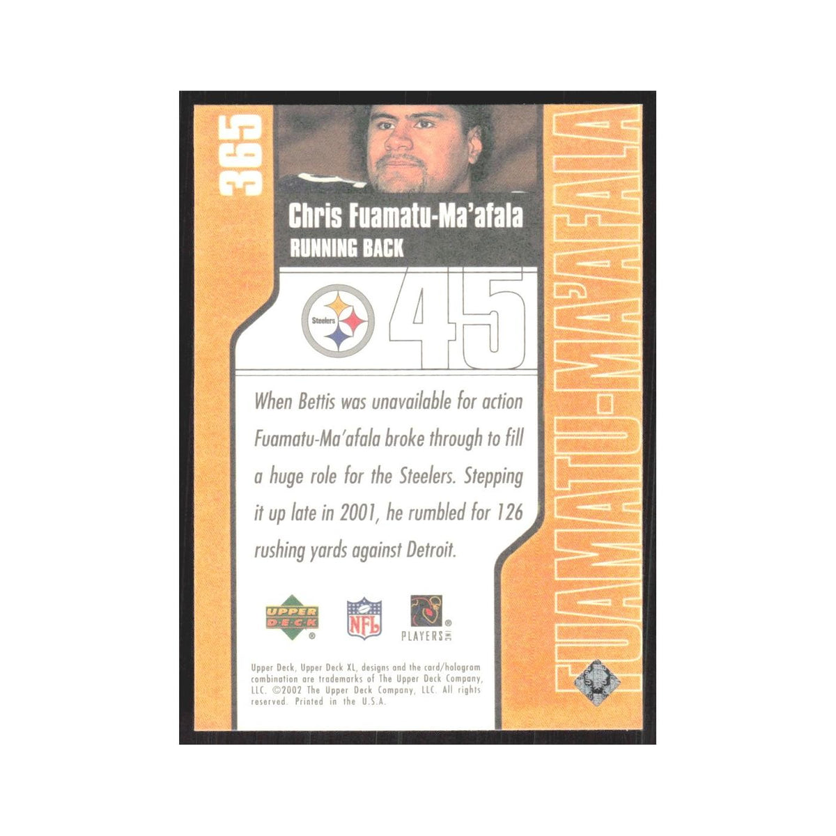 2002 Upper Deck XL Chris Fuamatu-Ma'afala Steelers #365