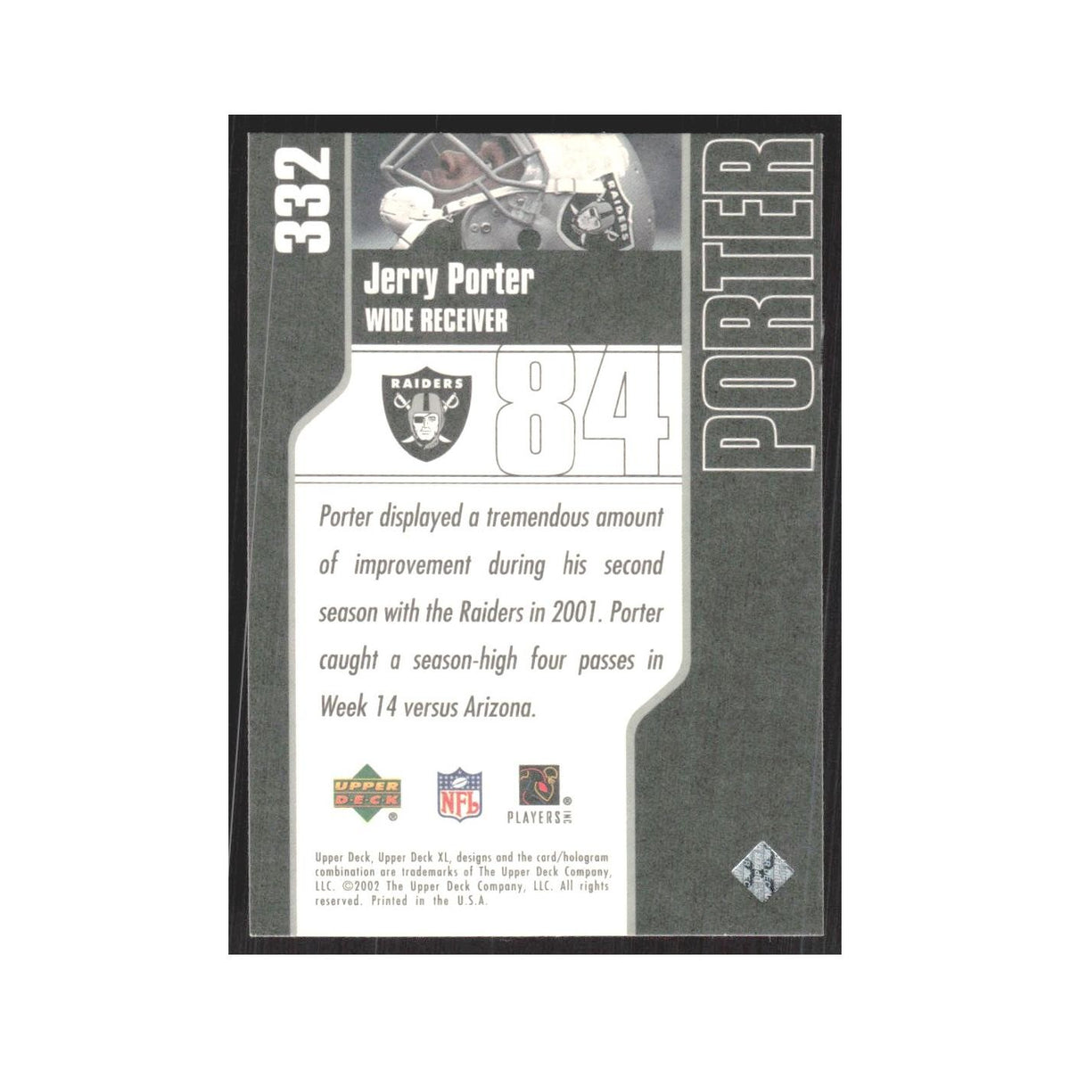 2002 Upper Deck XL Jerry Porter Raiders #332